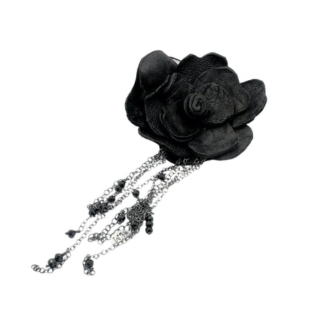 Abida Silver and Leater Brooch