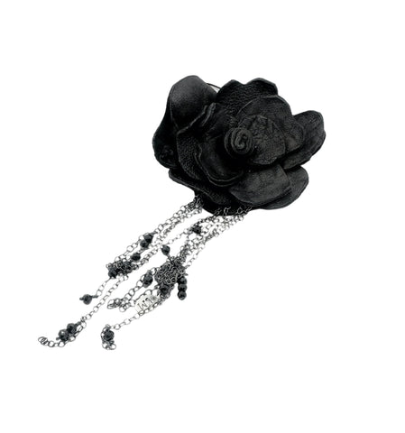 Abida Silver and Leater Brooch