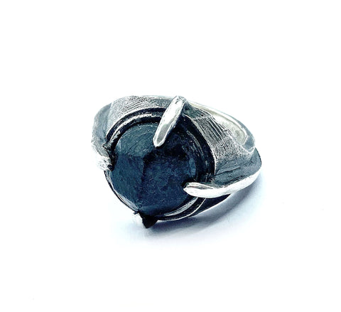 Qadir Silver Ring Raw Garnet Stone